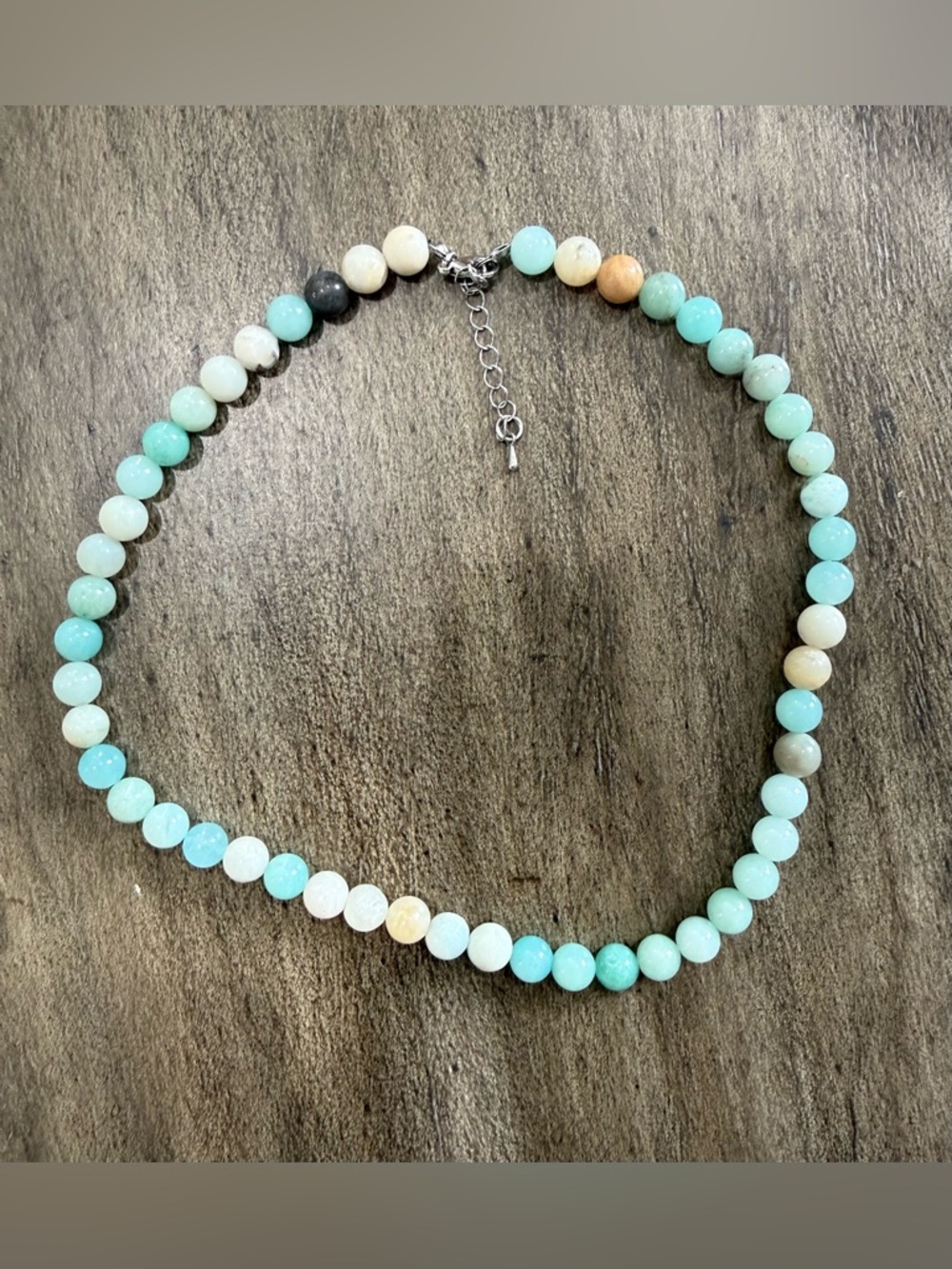 Beaded Amazonite Necklace in Aqua and Cream Neutrals